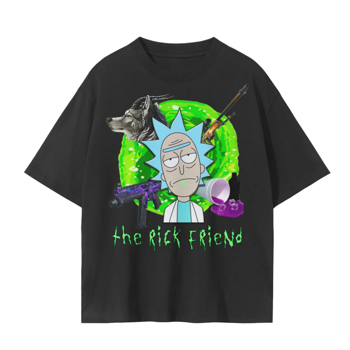 Our "Rick Friend" design on a black T-Shirt.